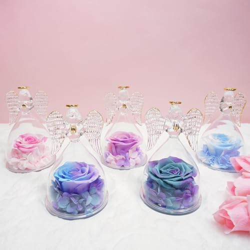 Sunia Preserved Flower Rose Birthday Gifts for Mom, Glass Angels Figurines Gifts for Women Grandma Mothers, Forever Real Flowers Unique Gifts for Valentine Mother's Day Anniversary Thanksgiving ﻿