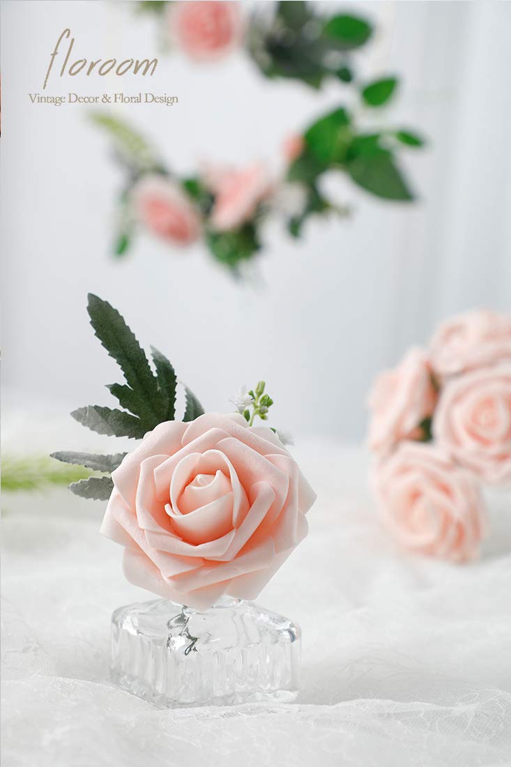 Floroom Artificial Flowers 25pcs Real Looking Ivory Foam Fake Roses with Stems for DIY Wedding Bouquets White Bridal Shower Centerpieces Arrangements Party Tables Decorations