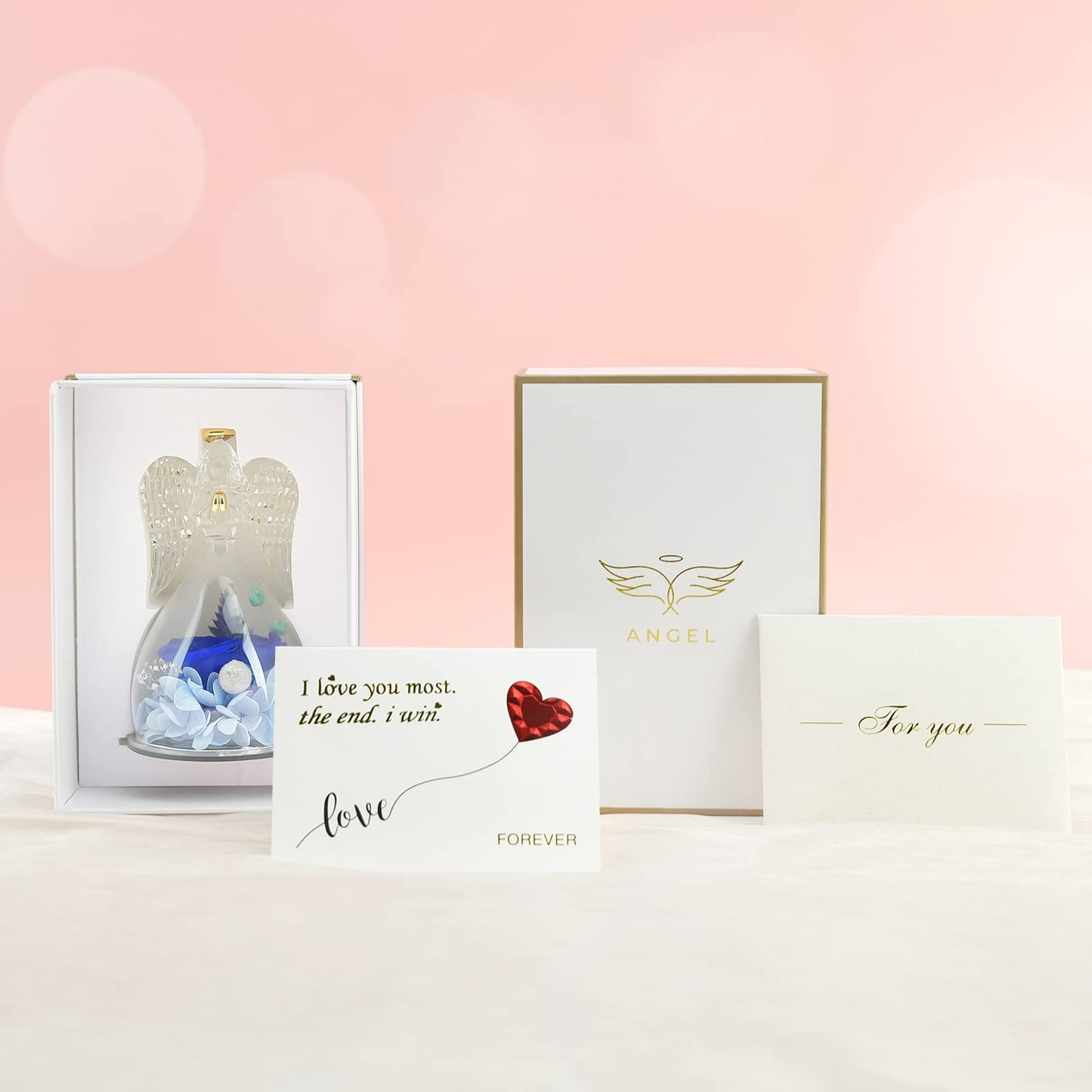 Sunia Preserved Flower Rose Birthday Gifts for Mom, Glass Angels Figurines Gifts for Women Grandma Mothers, Forever Real Flowers Unique Gifts for Valentine Mother's Day Anniversary Thanksgiving ﻿