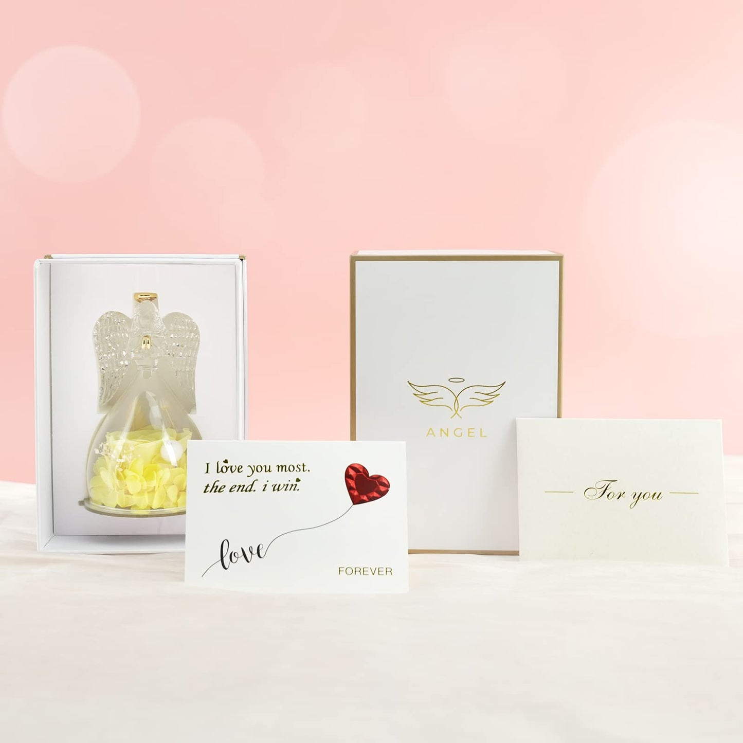 Sunia Preserved Flower Rose Birthday Gifts for Mom, Glass Angels Figurines Gifts for Women Grandma Mothers, Forever Real Flowers Unique Gifts for Valentine Mother's Day Anniversary Thanksgiving ﻿