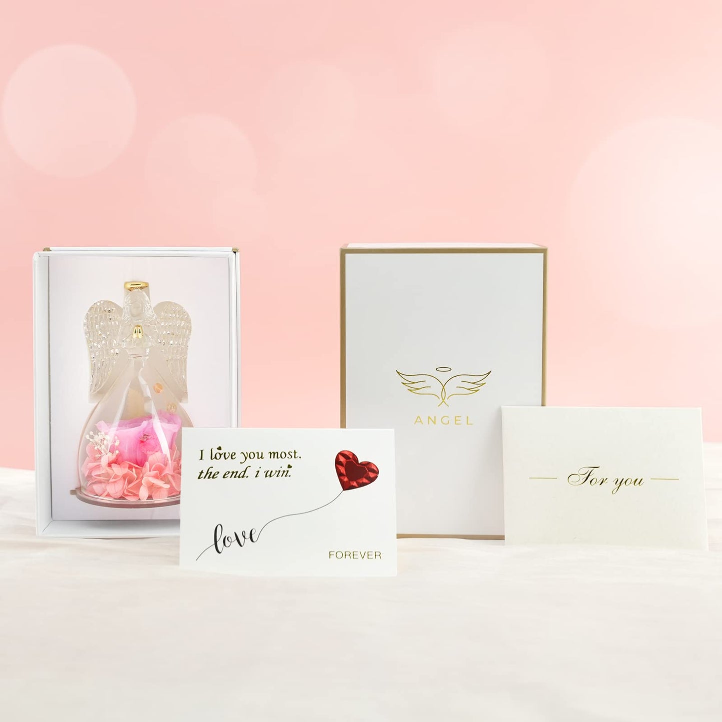 Sunia Preserved Flower Rose Birthday Gifts for Mom, Glass Angels Figurines Gifts for Women Grandma Mothers, Forever Real Flowers Unique Gifts for Valentine Mother's Day Anniversary Thanksgiving ﻿
