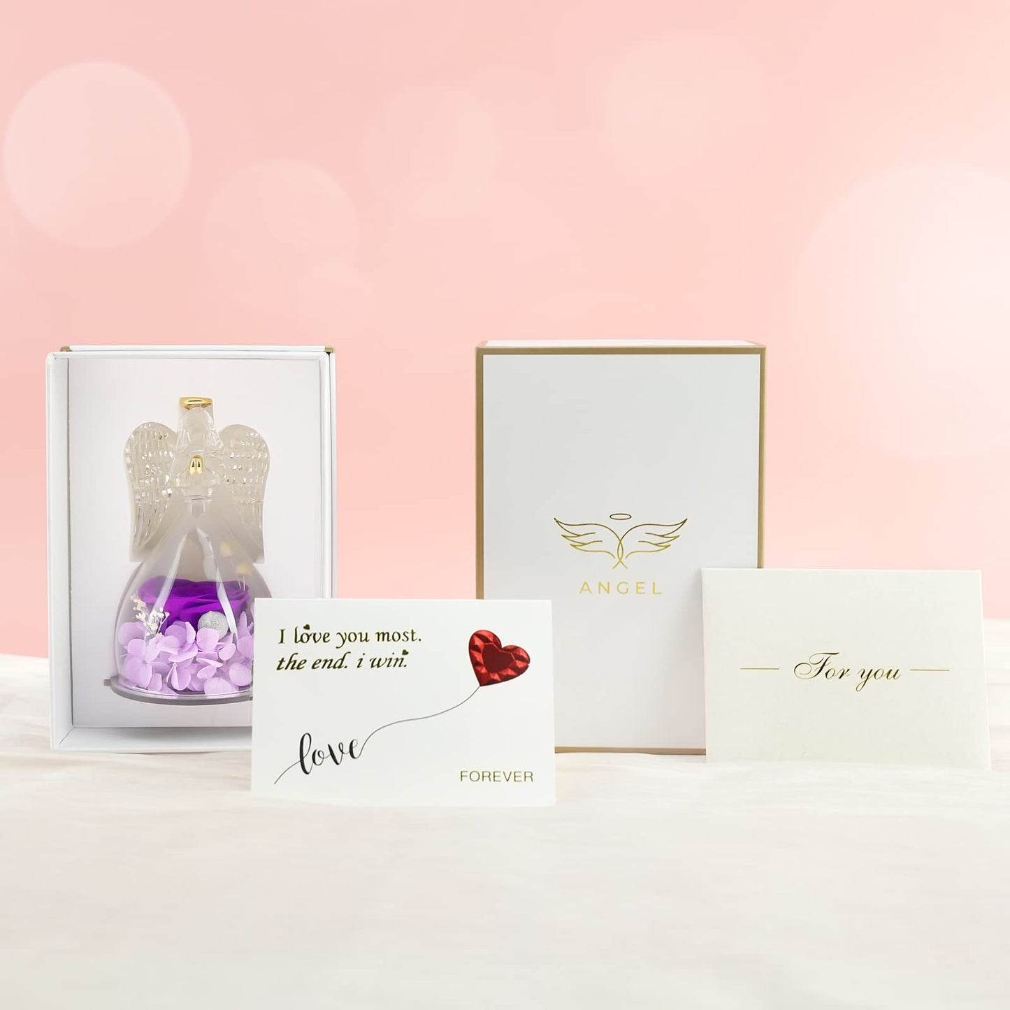 Sunia Preserved Flower Rose Birthday Gifts for Mom, Glass Angels Figurines Gifts for Women Grandma Mothers, Forever Real Flowers Unique Gifts for Valentine Mother's Day Anniversary Thanksgiving ﻿