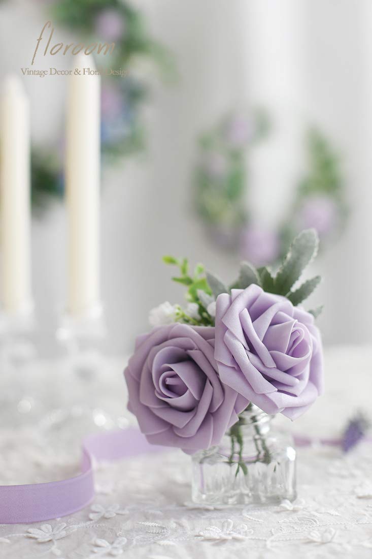 Floroom Artificial Flowers 25pcs Real Looking Ivory Foam Fake Roses with Stems for DIY Wedding Bouquets White Bridal Shower Centerpieces Arrangements Party Tables Decorations
