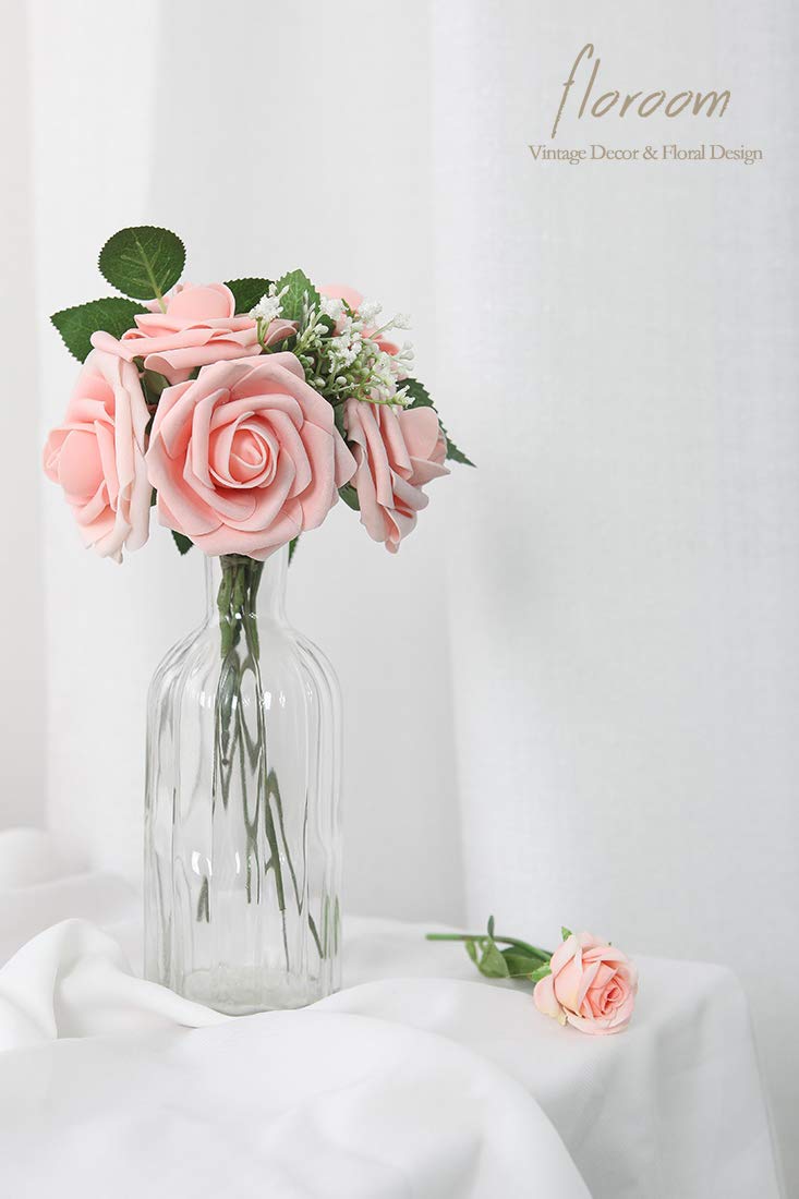 Floroom Artificial Flowers 25pcs Real Looking Ivory Foam Fake Roses with Stems for DIY Wedding Bouquets White Bridal Shower Centerpieces Arrangements Party Tables Decorations