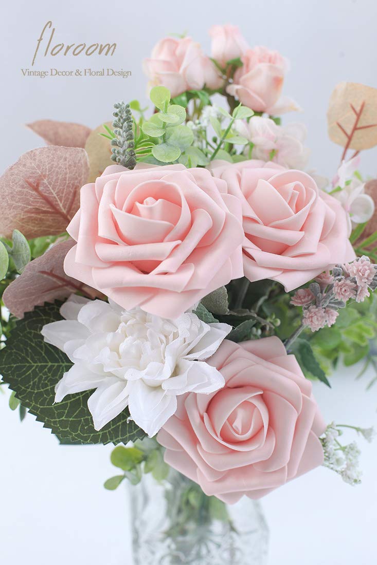 Floroom Artificial Flowers 25pcs Real Looking Ivory Foam Fake Roses with Stems for DIY Wedding Bouquets White Bridal Shower Centerpieces Arrangements Party Tables Decorations