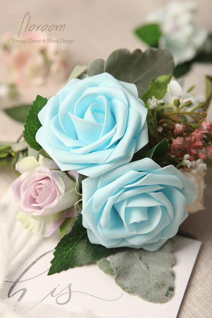 Floroom Artificial Flowers 25pcs Real Looking Ivory Foam Fake Roses with Stems for DIY Wedding Bouquets White Bridal Shower Centerpieces Arrangements Party Tables Decorations