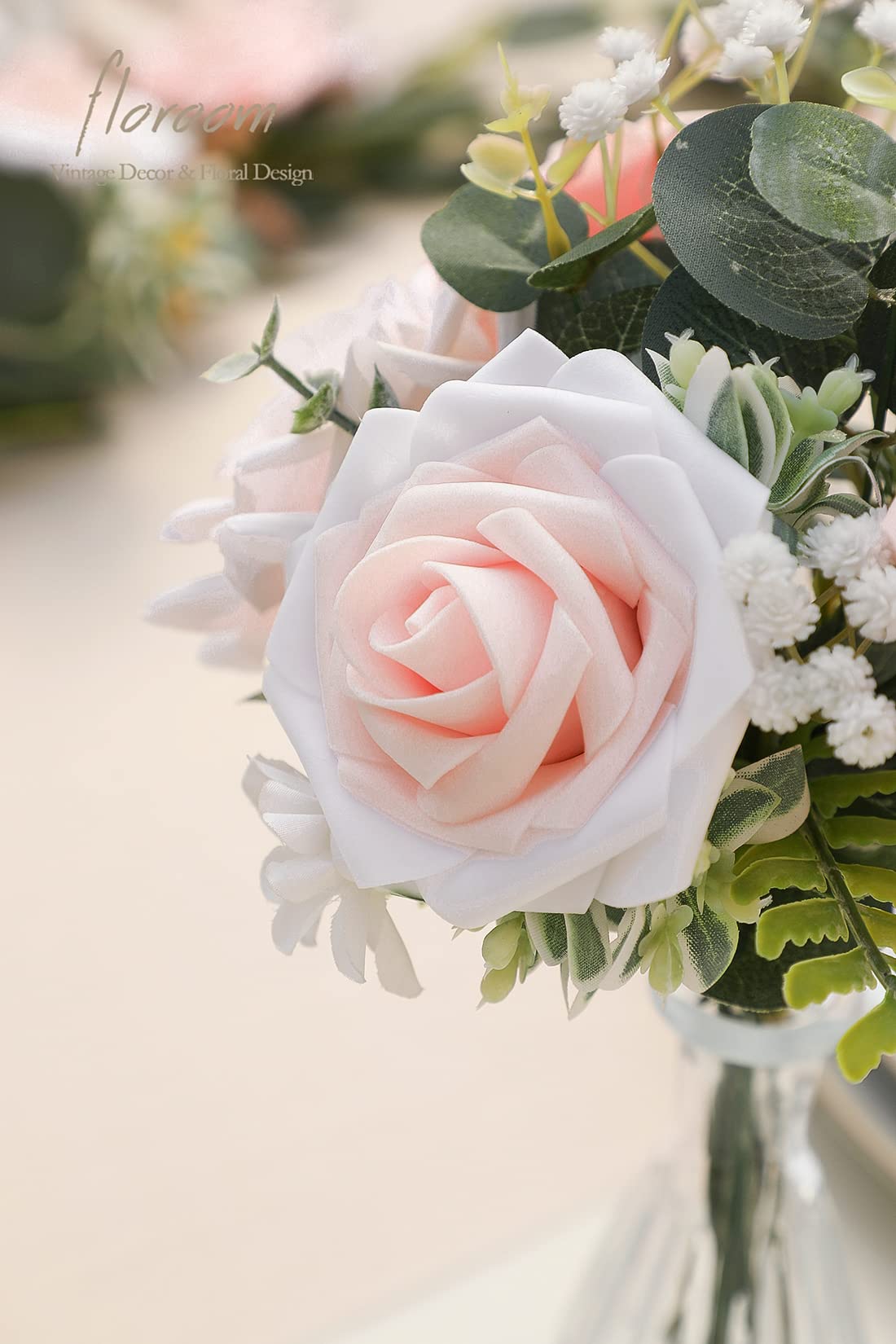 Floroom Artificial Flowers 25pcs Real Looking Ivory Foam Fake Roses with Stems for DIY Wedding Bouquets White Bridal Shower Centerpieces Arrangements Party Tables Decorations