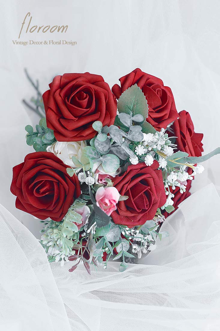 Floroom Artificial Flowers 25pcs Real Looking Ivory Foam Fake Roses with Stems for DIY Wedding Bouquets White Bridal Shower Centerpieces Arrangements Party Tables Decorations