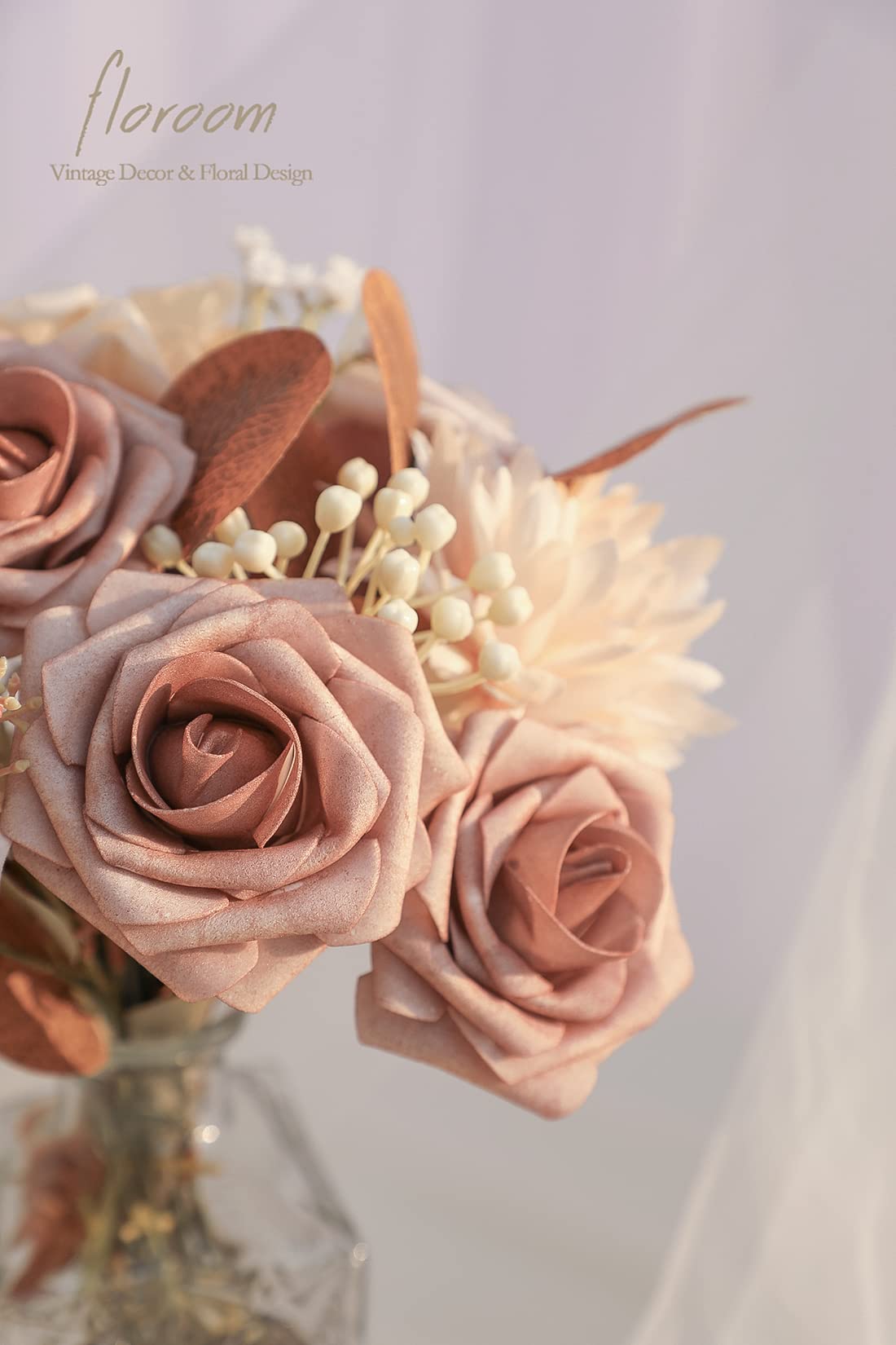 Floroom Artificial Flowers 25pcs Real Looking Ivory Foam Fake Roses with Stems for DIY Wedding Bouquets White Bridal Shower Centerpieces Arrangements Party Tables Decorations