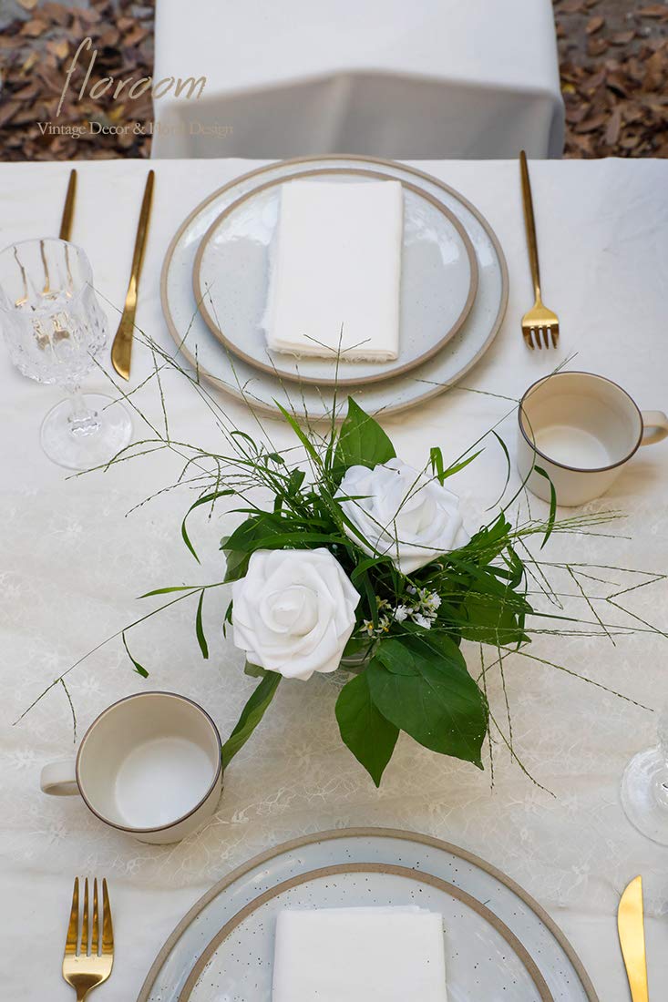 Floroom Artificial Flowers 25pcs Real Looking Ivory Foam Fake Roses with Stems for DIY Wedding Bouquets White Bridal Shower Centerpieces Arrangements Party Tables Decorations