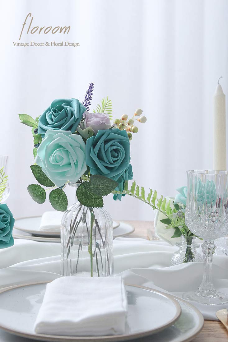 Floroom Artificial Flowers 25pcs Real Looking Ivory Foam Fake Roses with Stems for DIY Wedding Bouquets White Bridal Shower Centerpieces Arrangements Party Tables Decorations