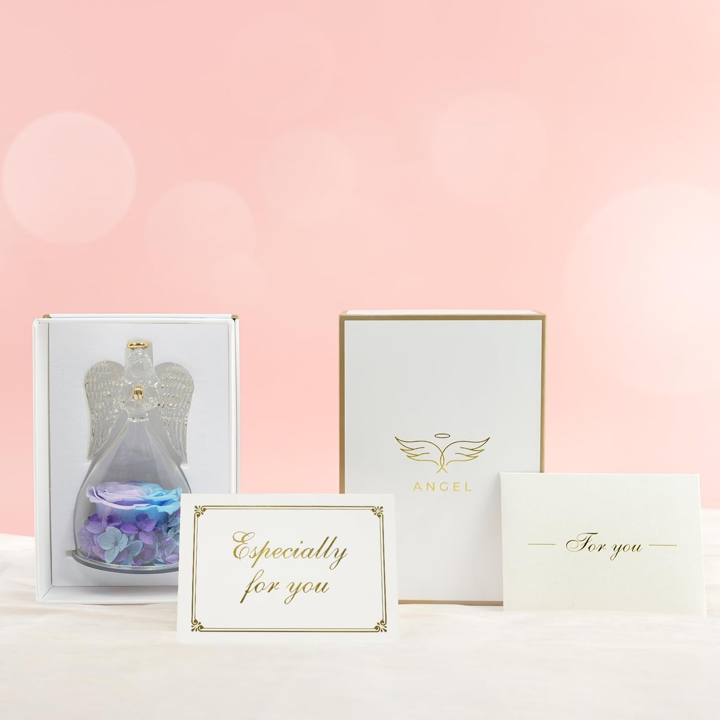 Sunia Preserved Flower Rose Birthday Gifts for Mom, Glass Angels Figurines Gifts for Women Grandma Mothers, Forever Real Flowers Unique Gifts for Valentine Mother's Day Anniversary Thanksgiving ﻿