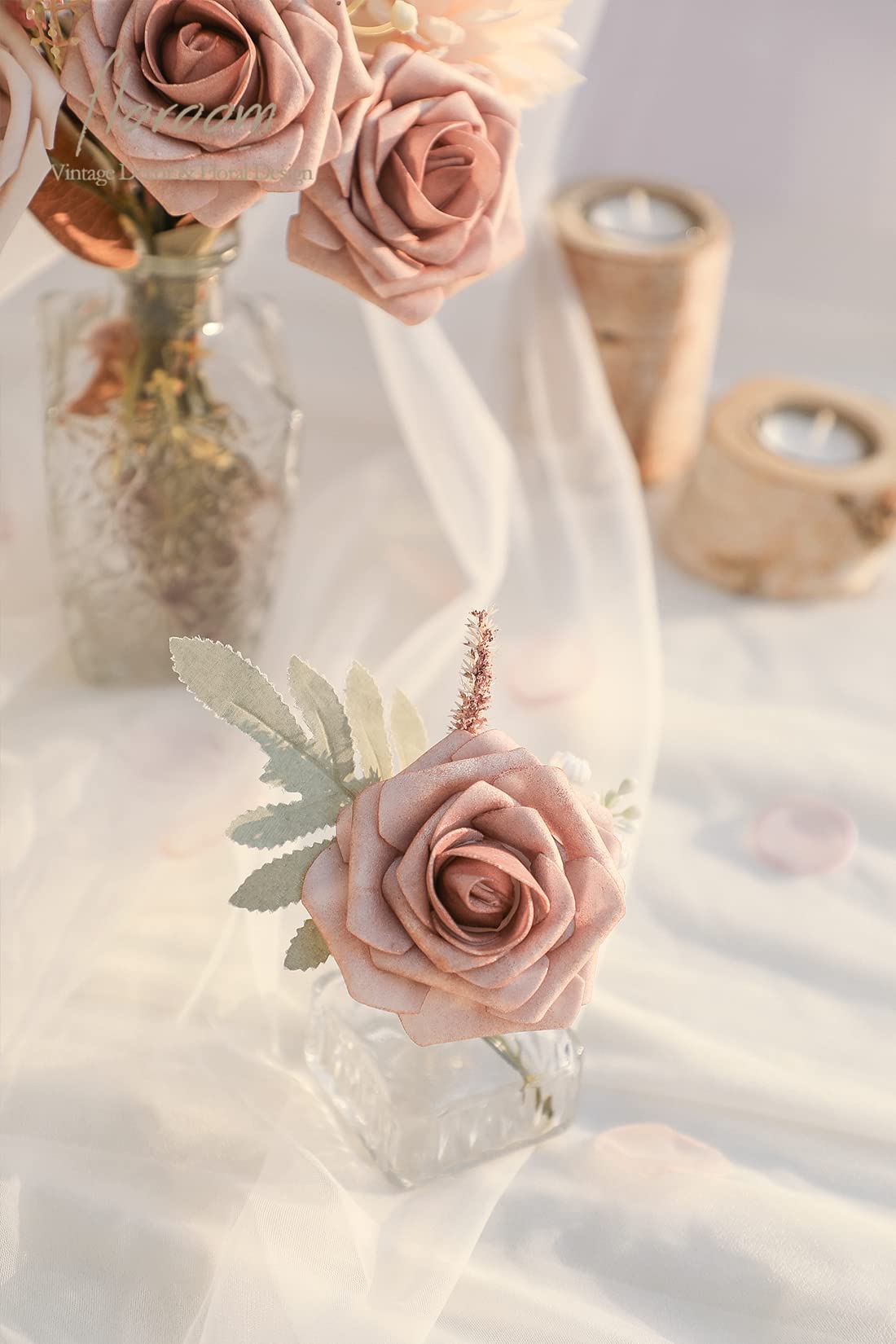 Floroom Artificial Flowers 25pcs Real Looking Ivory Foam Fake Roses with Stems for DIY Wedding Bouquets White Bridal Shower Centerpieces Arrangements Party Tables Decorations