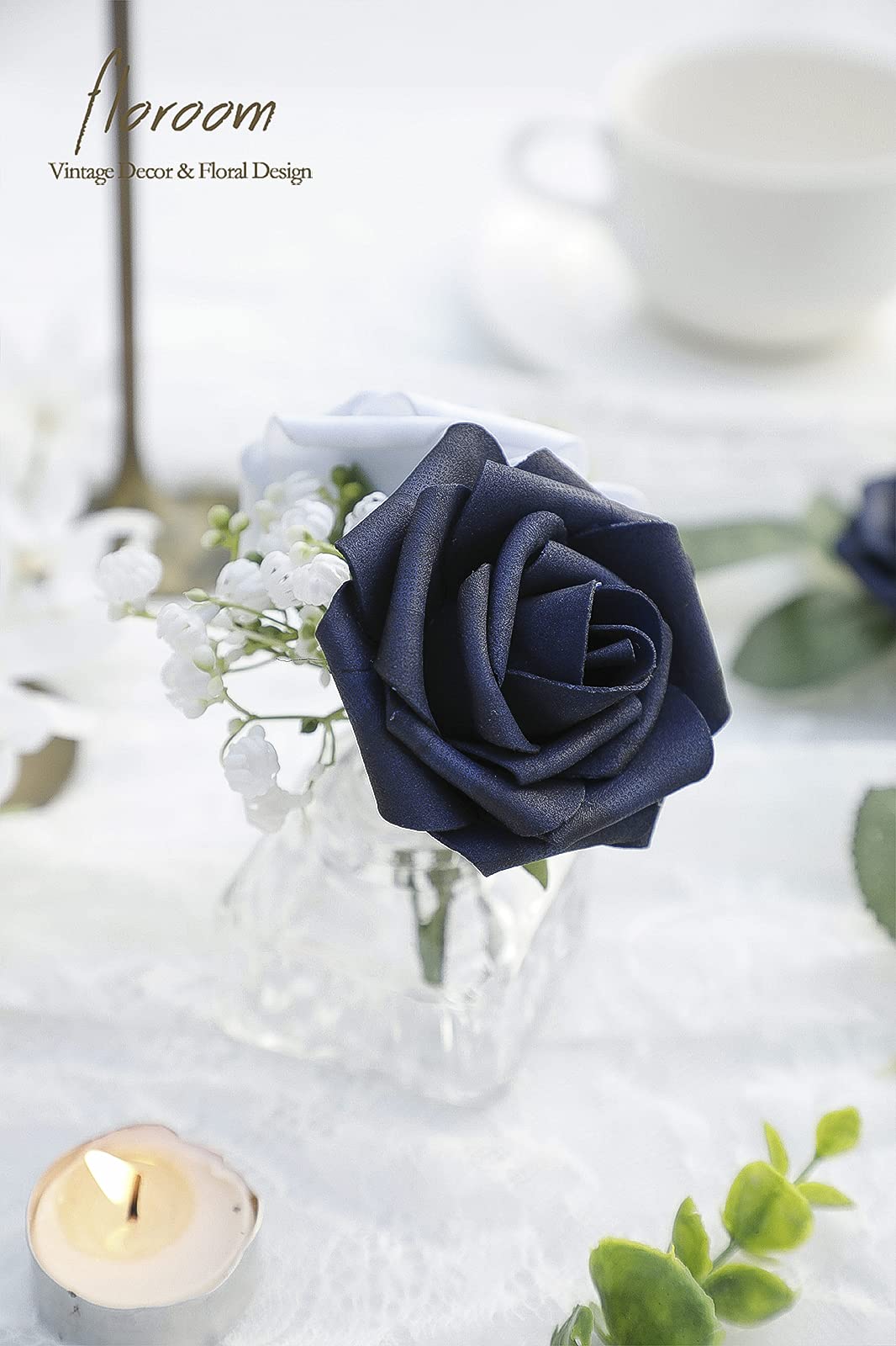 Floroom Artificial Flowers 25pcs Real Looking Ivory Foam Fake Roses with Stems for DIY Wedding Bouquets White Bridal Shower Centerpieces Arrangements Party Tables Decorations