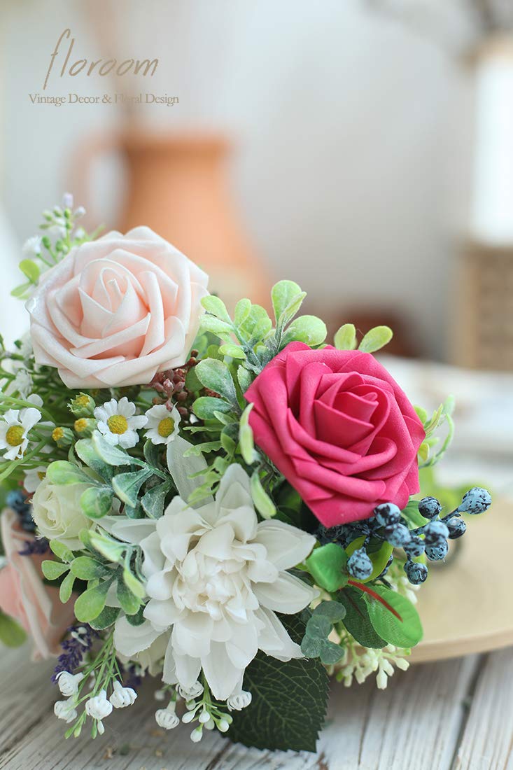 Floroom Artificial Flowers 25pcs Real Looking Ivory Foam Fake Roses with Stems for DIY Wedding Bouquets White Bridal Shower Centerpieces Arrangements Party Tables Decorations