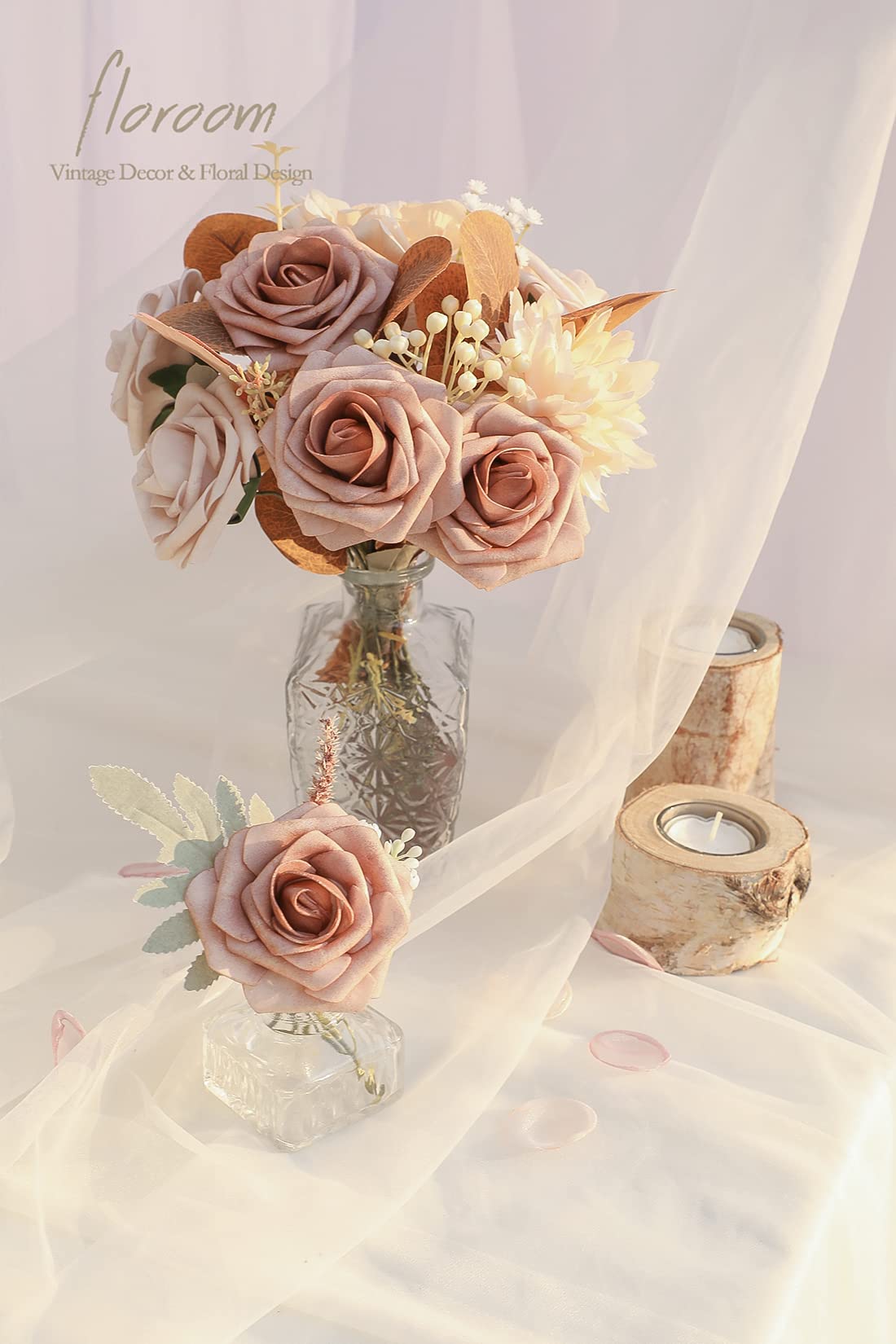 Floroom Artificial Flowers 25pcs Real Looking Ivory Foam Fake Roses with Stems for DIY Wedding Bouquets White Bridal Shower Centerpieces Arrangements Party Tables Decorations