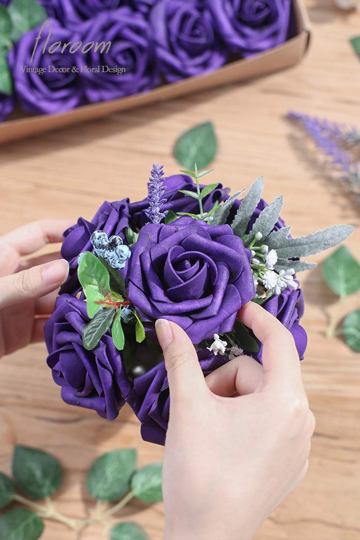 Floroom Artificial Flowers 25pcs Real Looking Ivory Foam Fake Roses with Stems for DIY Wedding Bouquets White Bridal Shower Centerpieces Arrangements Party Tables Decorations