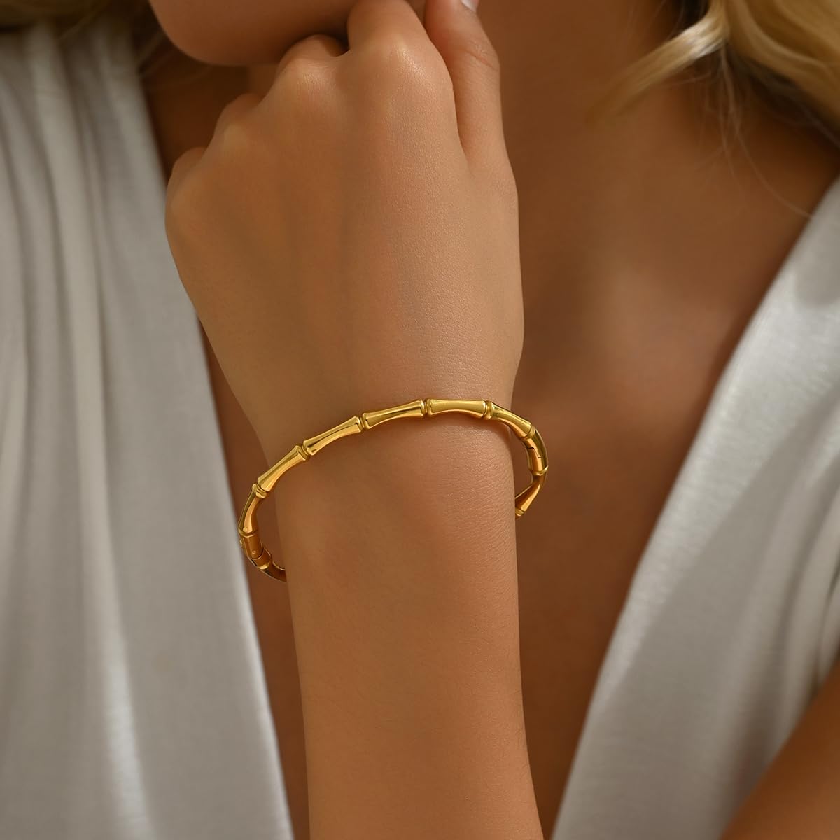 Gold bracelet for Women 18K Gold Plated Bamboo Watch Band Star Labyrinth Bangle Bracelets Dainty Stainless Steel Jewelry Gifts