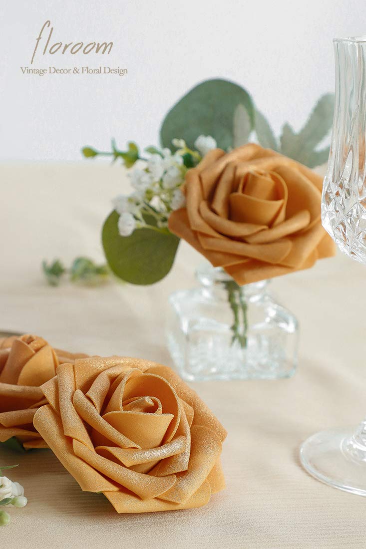 Floroom Artificial Flowers 25pcs Real Looking Ivory Foam Fake Roses with Stems for DIY Wedding Bouquets White Bridal Shower Centerpieces Arrangements Party Tables Decorations