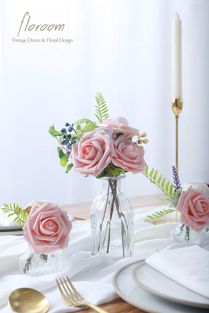 Floroom Artificial Flowers 25pcs Real Looking Ivory Foam Fake Roses with Stems for DIY Wedding Bouquets White Bridal Shower Centerpieces Arrangements Party Tables Decorations