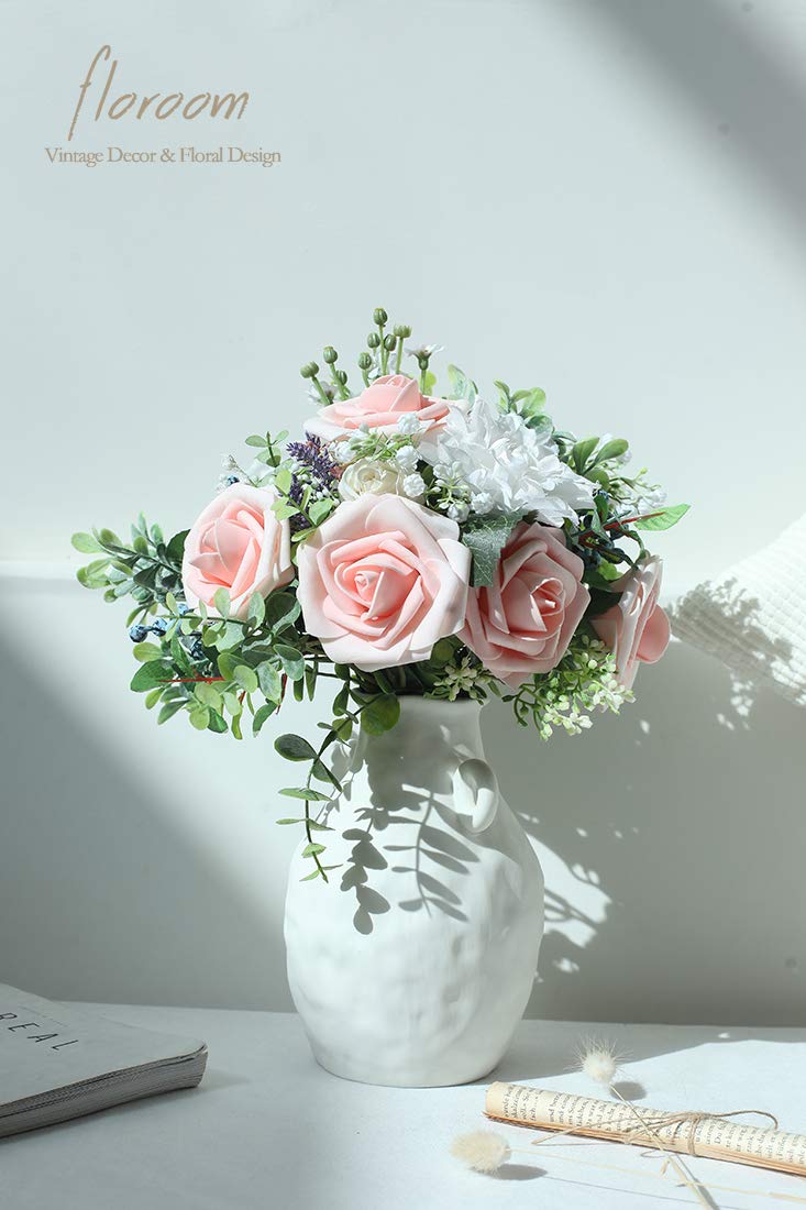 Floroom Artificial Flowers 25pcs Real Looking Ivory Foam Fake Roses with Stems for DIY Wedding Bouquets White Bridal Shower Centerpieces Arrangements Party Tables Decorations