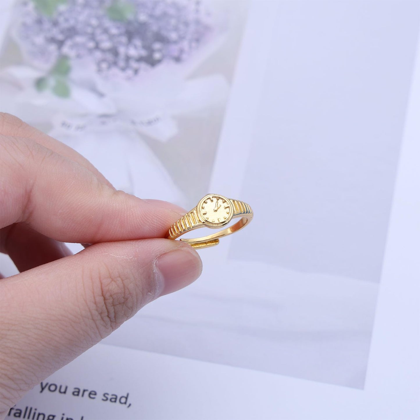 Vintage Round Watch Finger Ring Thick Clock Ring Small Watch Ring Adjustable Open Ring Gold Signet Rings Jewelry for Women