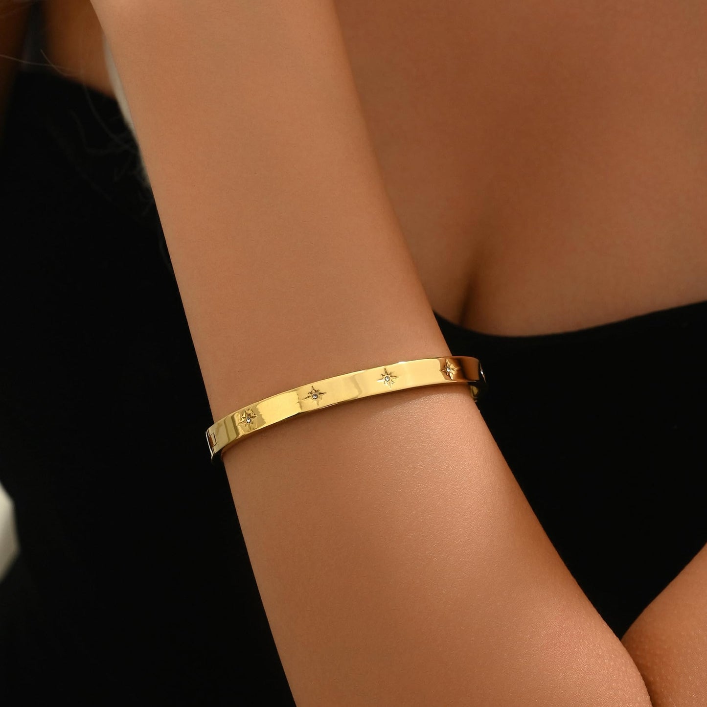 Gold bracelet for Women 18K Gold Plated Bamboo Watch Band Star Labyrinth Bangle Bracelets Dainty Stainless Steel Jewelry Gifts