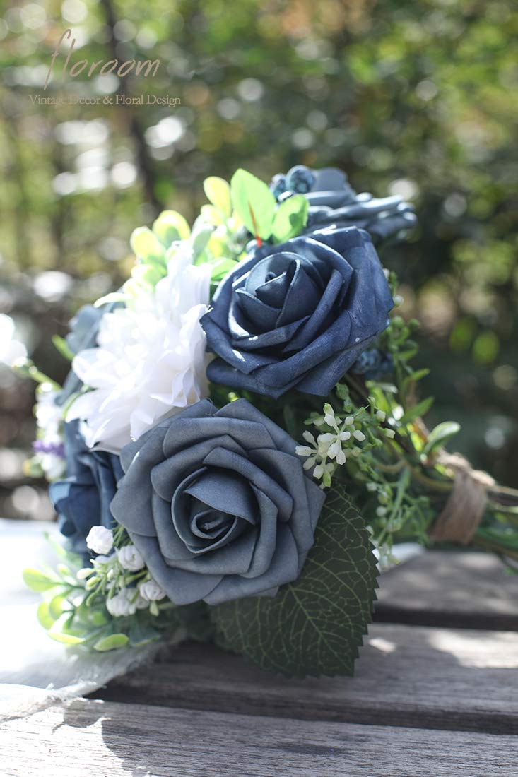 Floroom Artificial Flowers 25pcs Real Looking Ivory Foam Fake Roses with Stems for DIY Wedding Bouquets White Bridal Shower Centerpieces Arrangements Party Tables Decorations