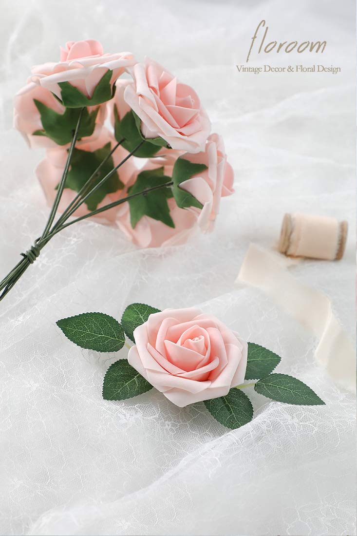 Floroom Artificial Flowers 25pcs Real Looking Ivory Foam Fake Roses with Stems for DIY Wedding Bouquets White Bridal Shower Centerpieces Arrangements Party Tables Decorations