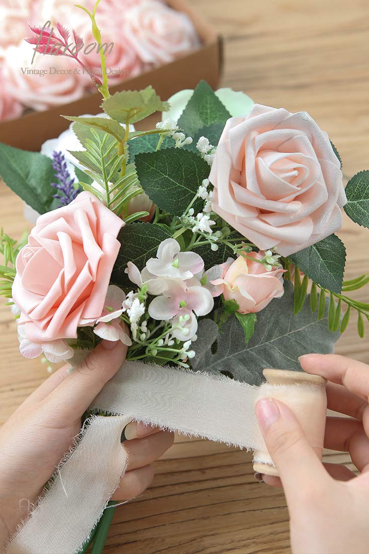 Floroom Artificial Flowers 25pcs Real Looking Ivory Foam Fake Roses with Stems for DIY Wedding Bouquets White Bridal Shower Centerpieces Arrangements Party Tables Decorations