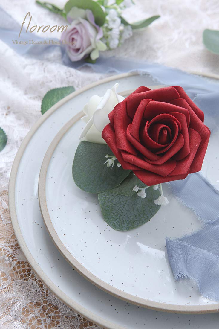 Floroom Artificial Flowers 25pcs Real Looking Ivory Foam Fake Roses with Stems for DIY Wedding Bouquets White Bridal Shower Centerpieces Arrangements Party Tables Decorations