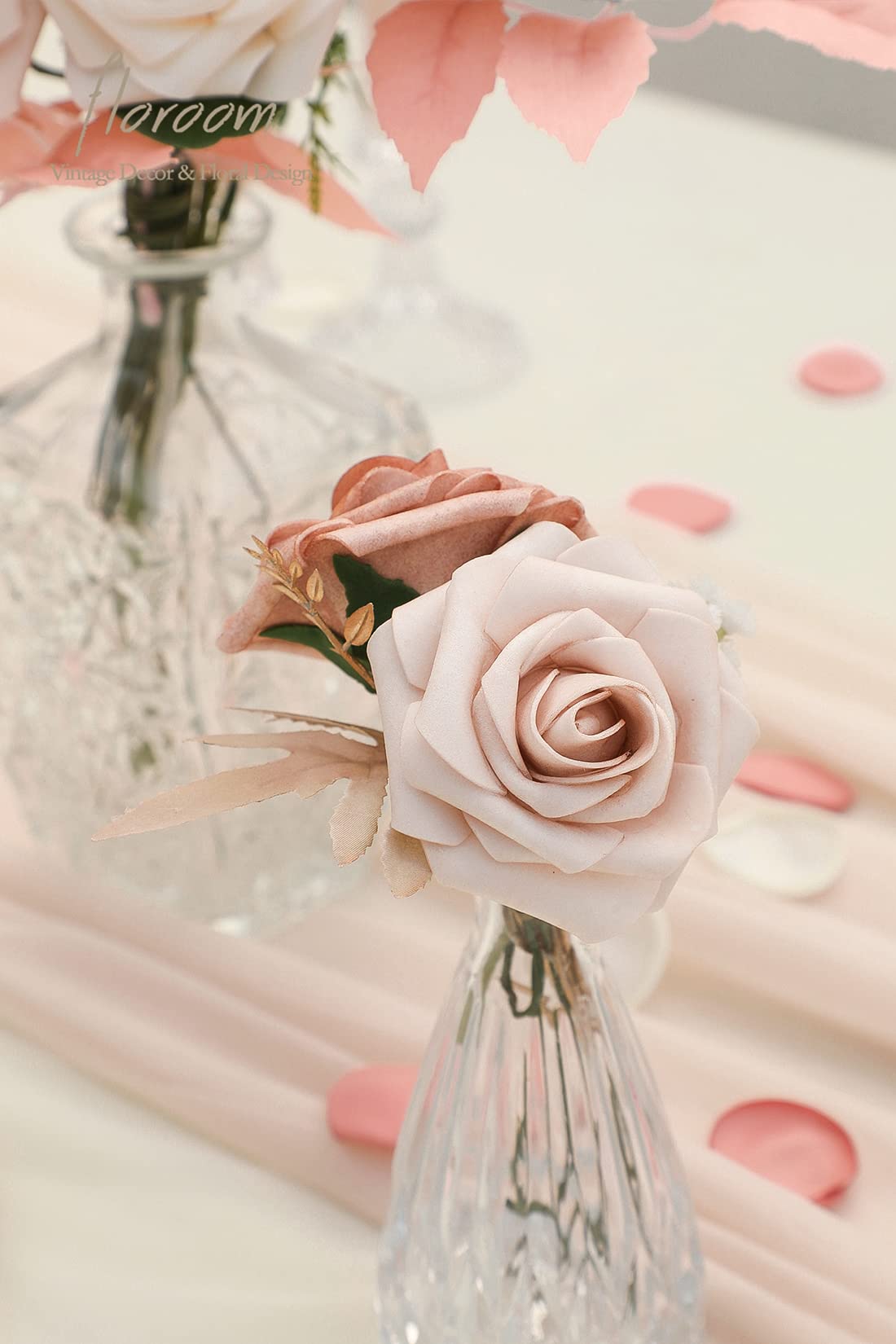 Floroom Artificial Flowers 25pcs Real Looking Ivory Foam Fake Roses with Stems for DIY Wedding Bouquets White Bridal Shower Centerpieces Arrangements Party Tables Decorations
