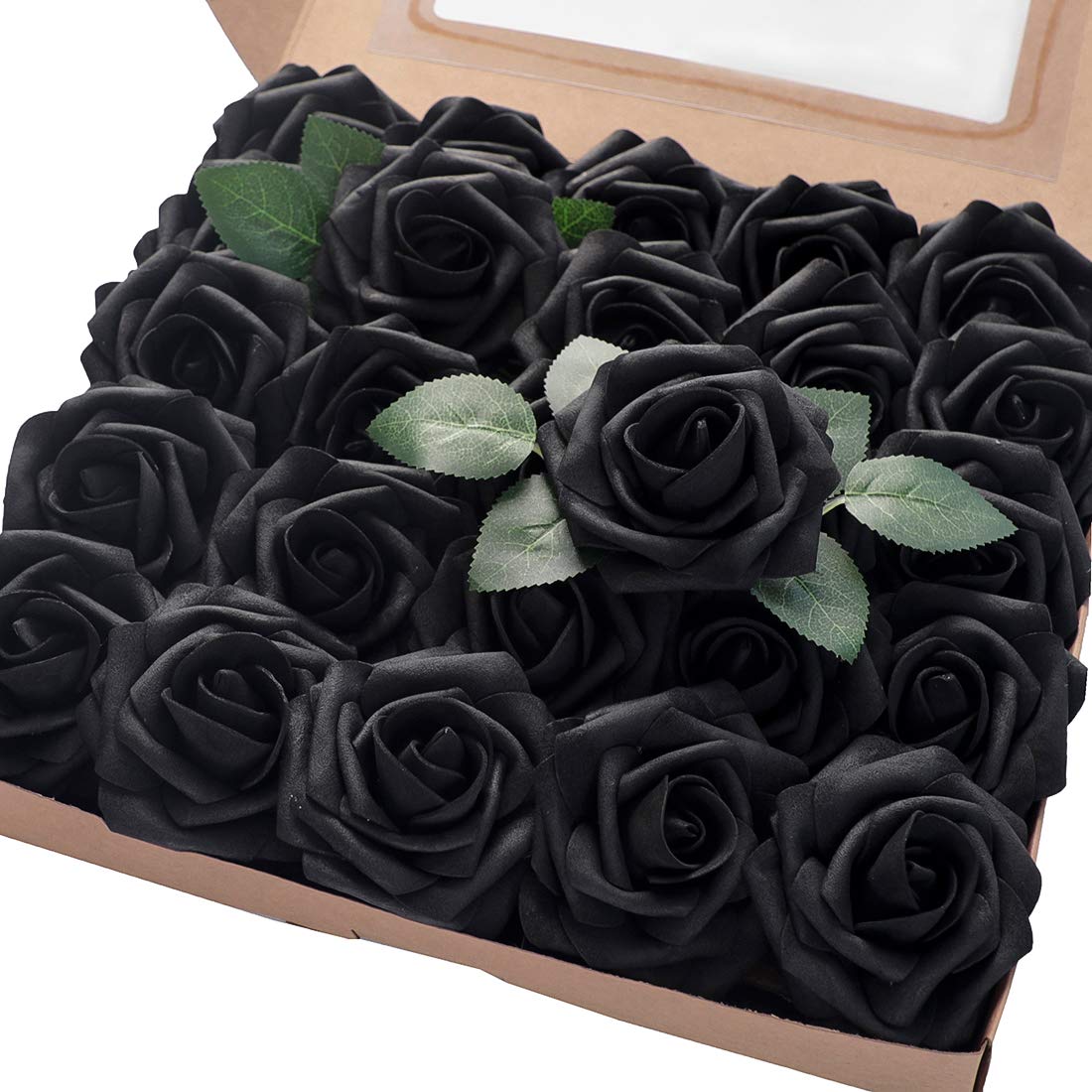 Floroom Artificial Flowers 25pcs Real Looking Ivory Foam Fake Roses with Stems for DIY Wedding Bouquets White Bridal Shower Centerpieces Arrangements Party Tables Decorations