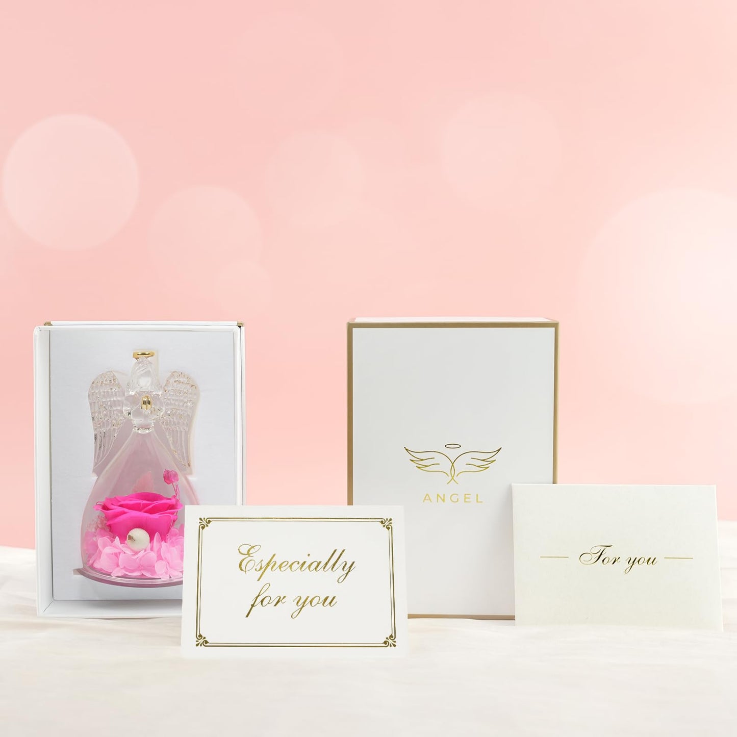Sunia Preserved Flower Rose Birthday Gifts for Mom, Glass Angels Figurines Gifts for Women Grandma Mothers, Forever Real Flowers Unique Gifts for Valentine Mother's Day Anniversary Thanksgiving ﻿
