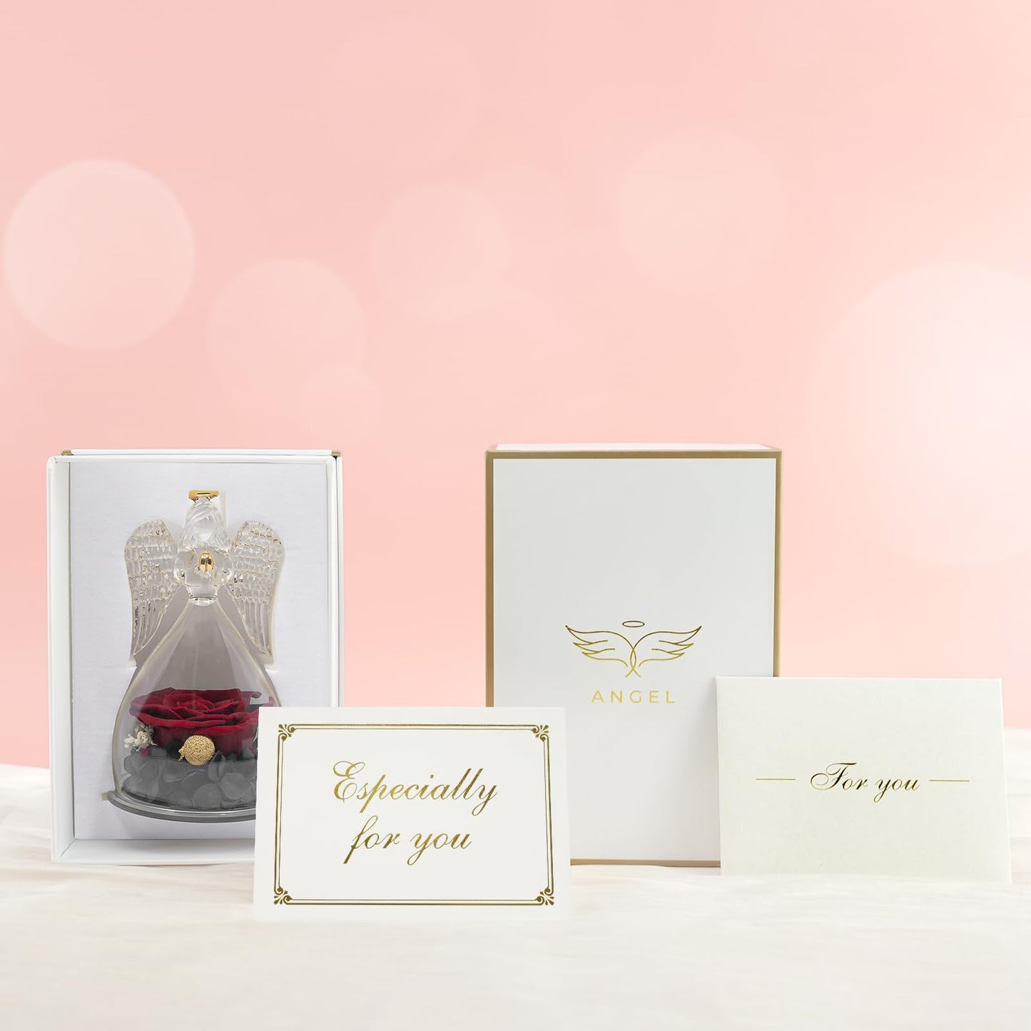 Sunia Preserved Flower Rose Birthday Gifts for Mom, Glass Angels Figurines Gifts for Women Grandma Mothers, Forever Real Flowers Unique Gifts for Valentine Mother's Day Anniversary Thanksgiving ﻿