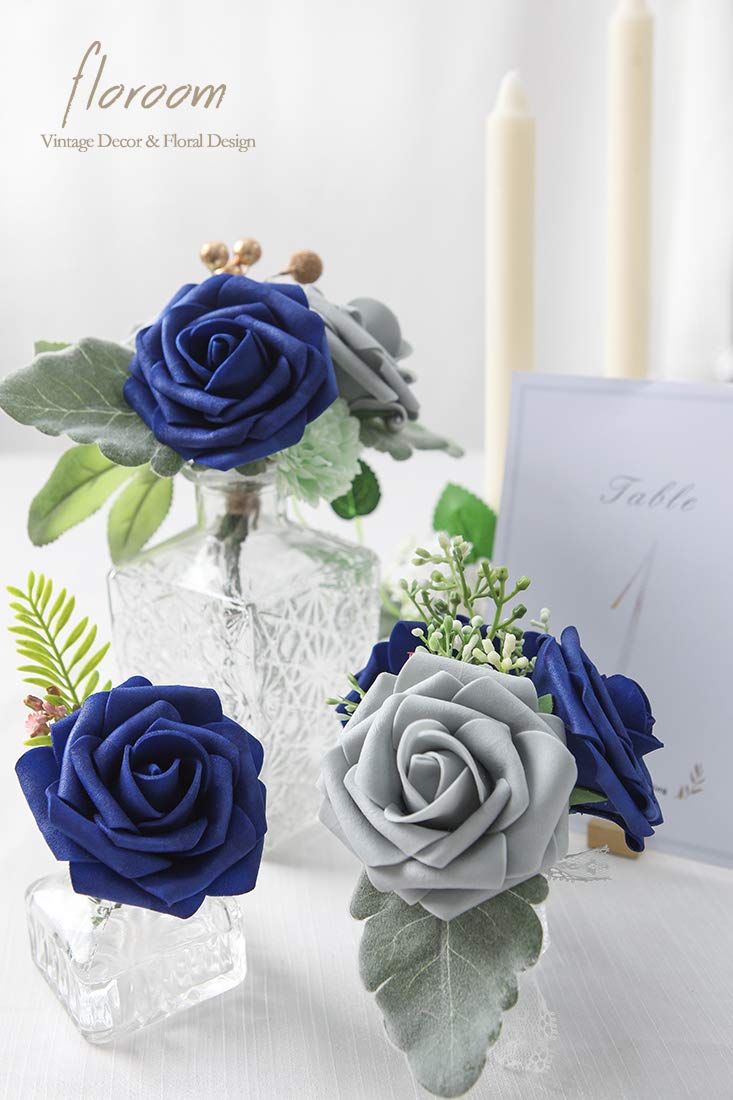 Floroom Artificial Flowers 25pcs Real Looking Ivory Foam Fake Roses with Stems for DIY Wedding Bouquets White Bridal Shower Centerpieces Arrangements Party Tables Decorations