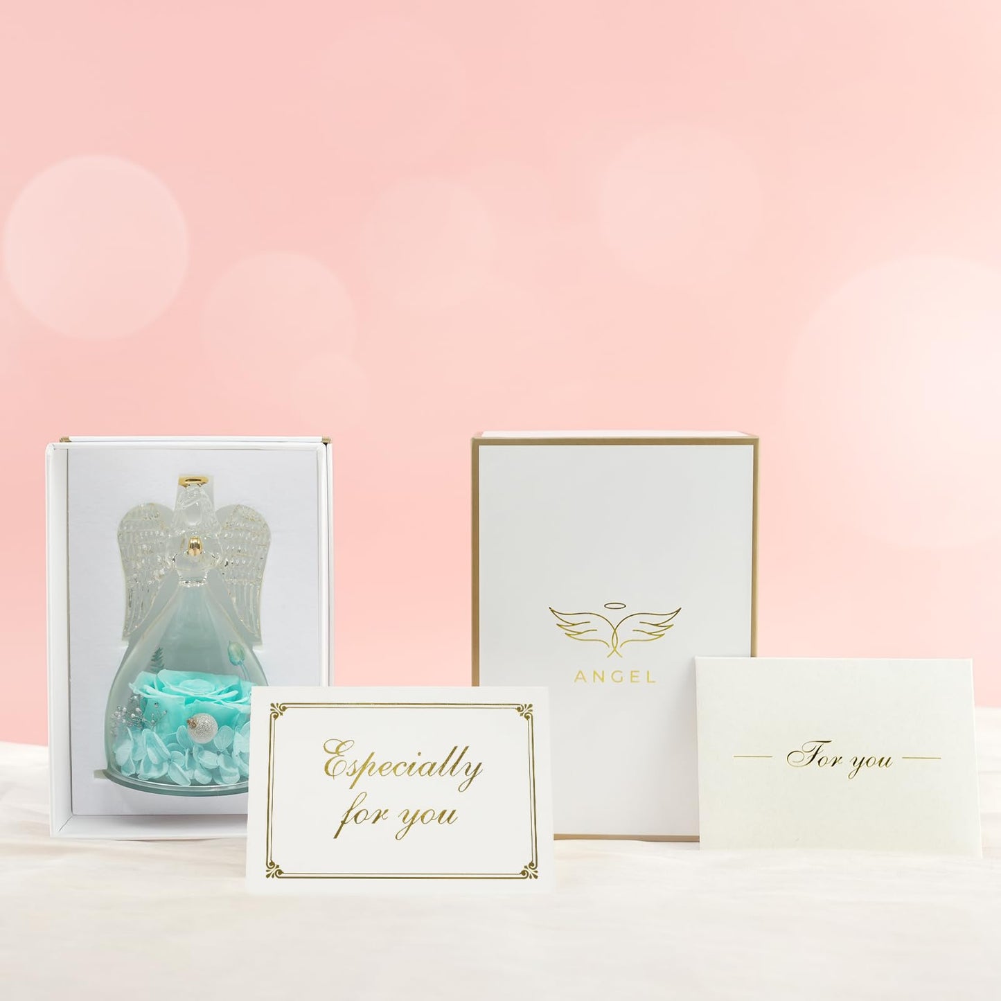 Sunia Preserved Flower Rose Birthday Gifts for Mom, Glass Angels Figurines Gifts for Women Grandma Mothers, Forever Real Flowers Unique Gifts for Valentine Mother's Day Anniversary Thanksgiving ﻿