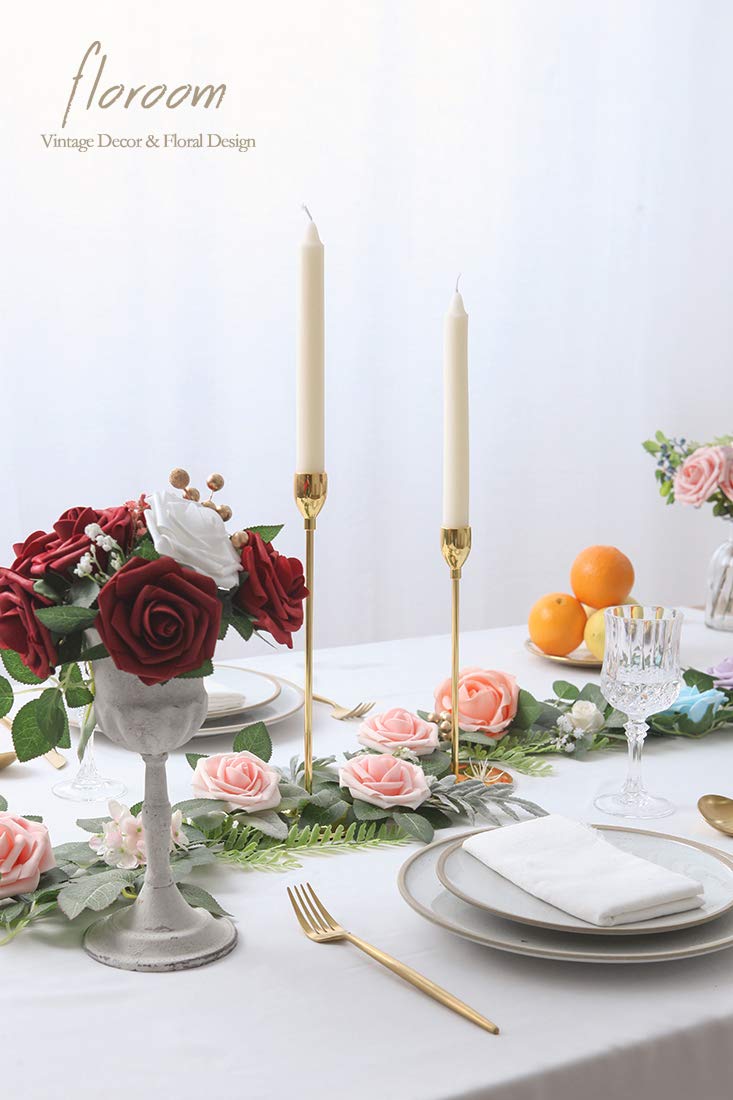 Floroom Artificial Flowers 25pcs Real Looking Ivory Foam Fake Roses with Stems for DIY Wedding Bouquets White Bridal Shower Centerpieces Arrangements Party Tables Decorations