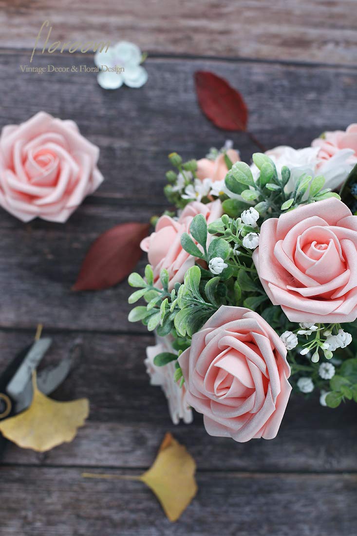 Floroom Artificial Flowers 25pcs Real Looking Ivory Foam Fake Roses with Stems for DIY Wedding Bouquets White Bridal Shower Centerpieces Arrangements Party Tables Decorations