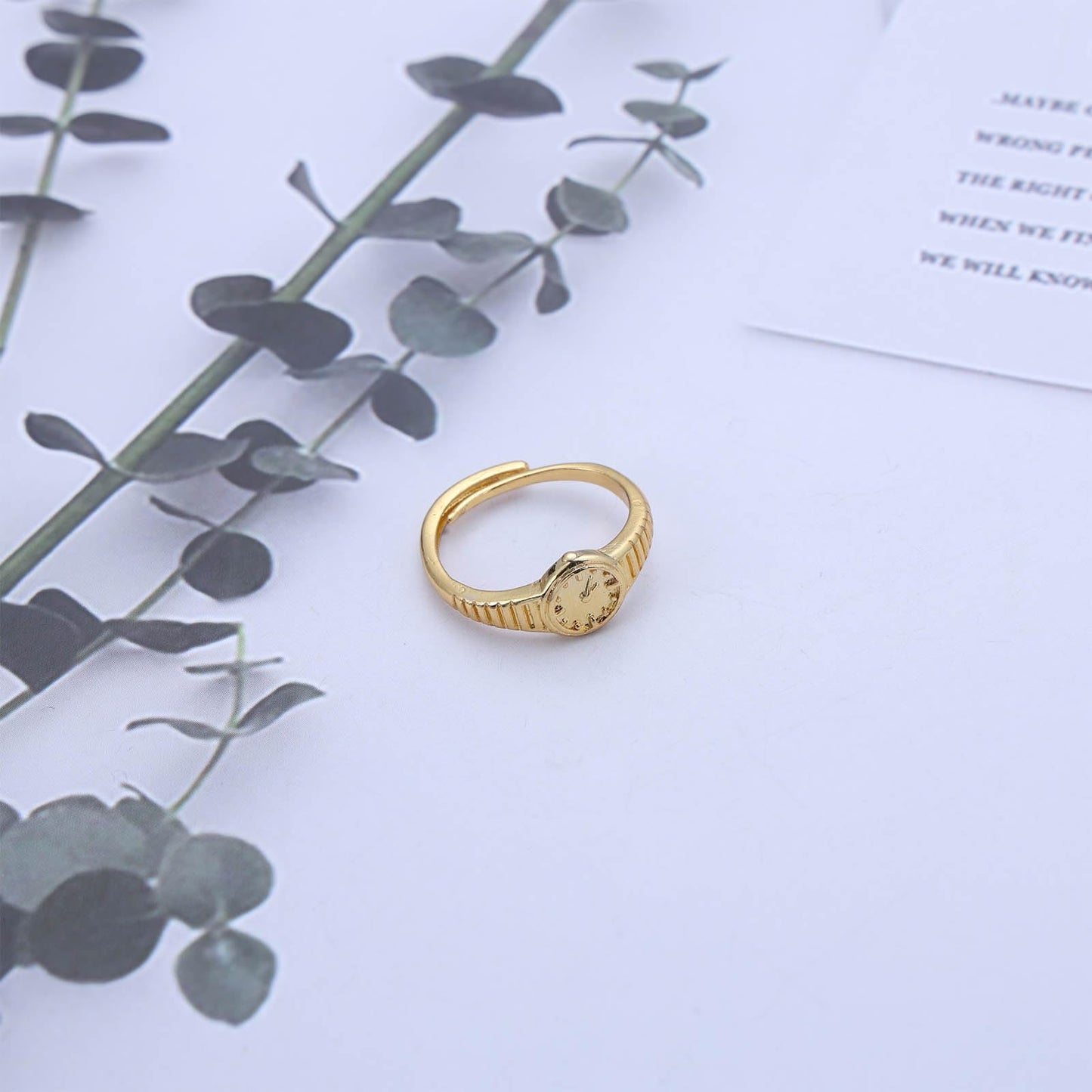 Vintage Round Watch Finger Ring Thick Clock Ring Small Watch Ring Adjustable Open Ring Gold Signet Rings Jewelry for Women