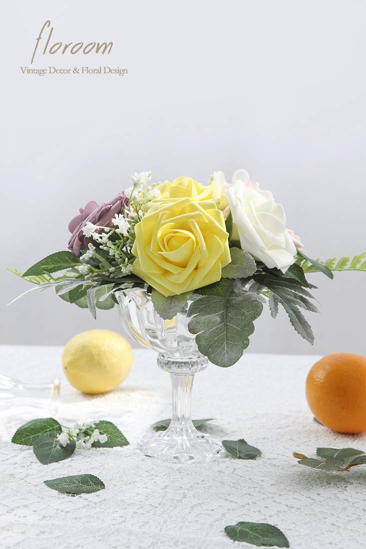 Floroom Artificial Flowers 25pcs Real Looking Ivory Foam Fake Roses with Stems for DIY Wedding Bouquets White Bridal Shower Centerpieces Arrangements Party Tables Decorations