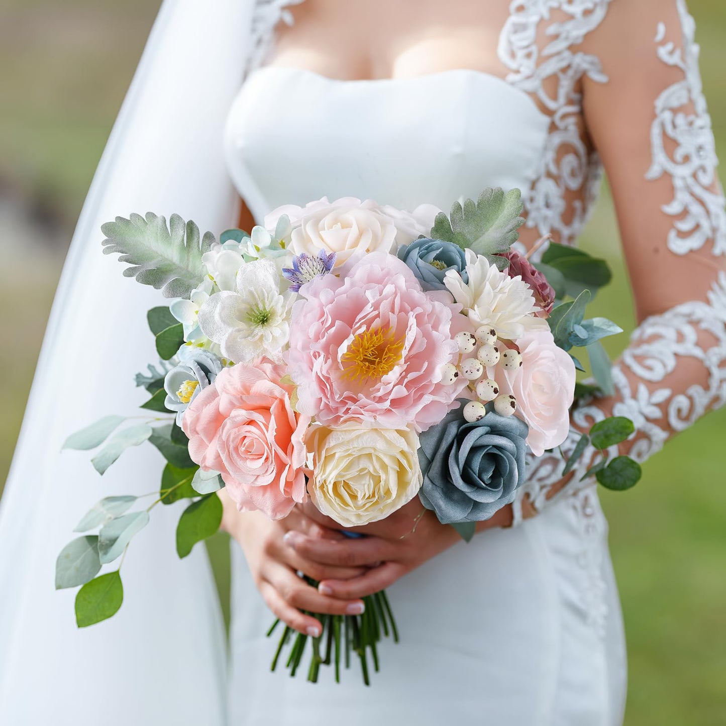 Rose Artificial Flowers Combo Fake Flowers Pink Roses Silk Flowers with Stems for DIY Bridal Wedding Bouquets Centerpieces Arrangements Table Party Baby Shower Home Decor (Champagne Pink)