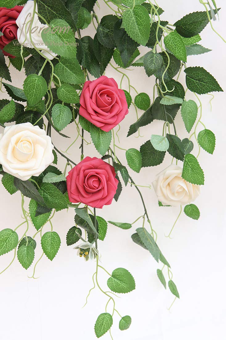 Floroom Artificial Flowers 25pcs Real Looking Ivory Foam Fake Roses with Stems for DIY Wedding Bouquets White Bridal Shower Centerpieces Arrangements Party Tables Decorations