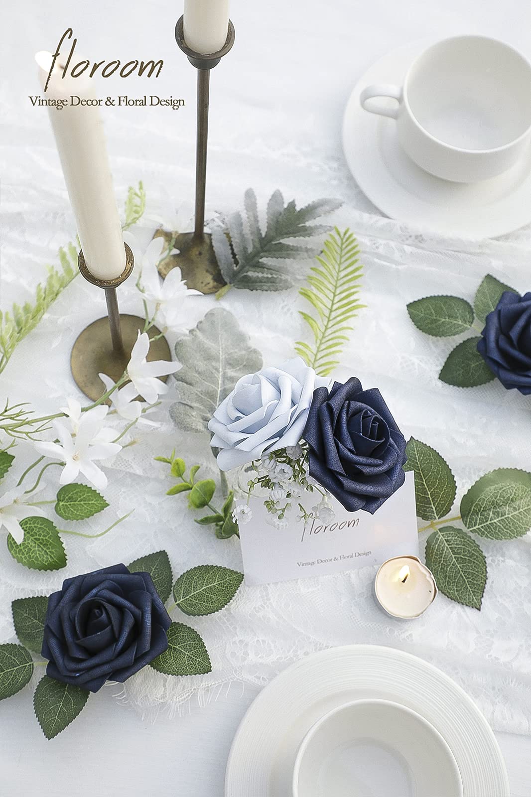 Floroom Artificial Flowers 25pcs Real Looking Ivory Foam Fake Roses with Stems for DIY Wedding Bouquets White Bridal Shower Centerpieces Arrangements Party Tables Decorations