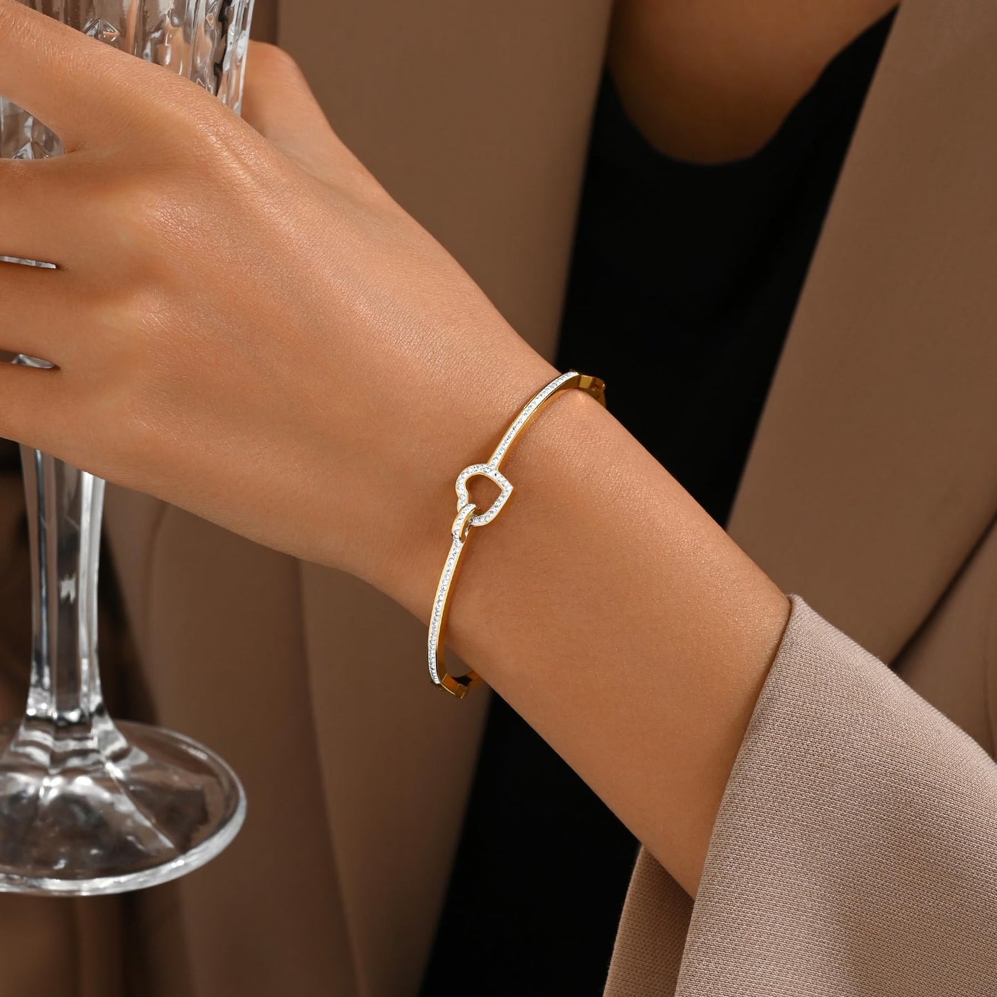 Gold bracelet for Women 18K Gold Plated Bamboo Watch Band Star Labyrinth Bangle Bracelets Dainty Stainless Steel Jewelry Gifts