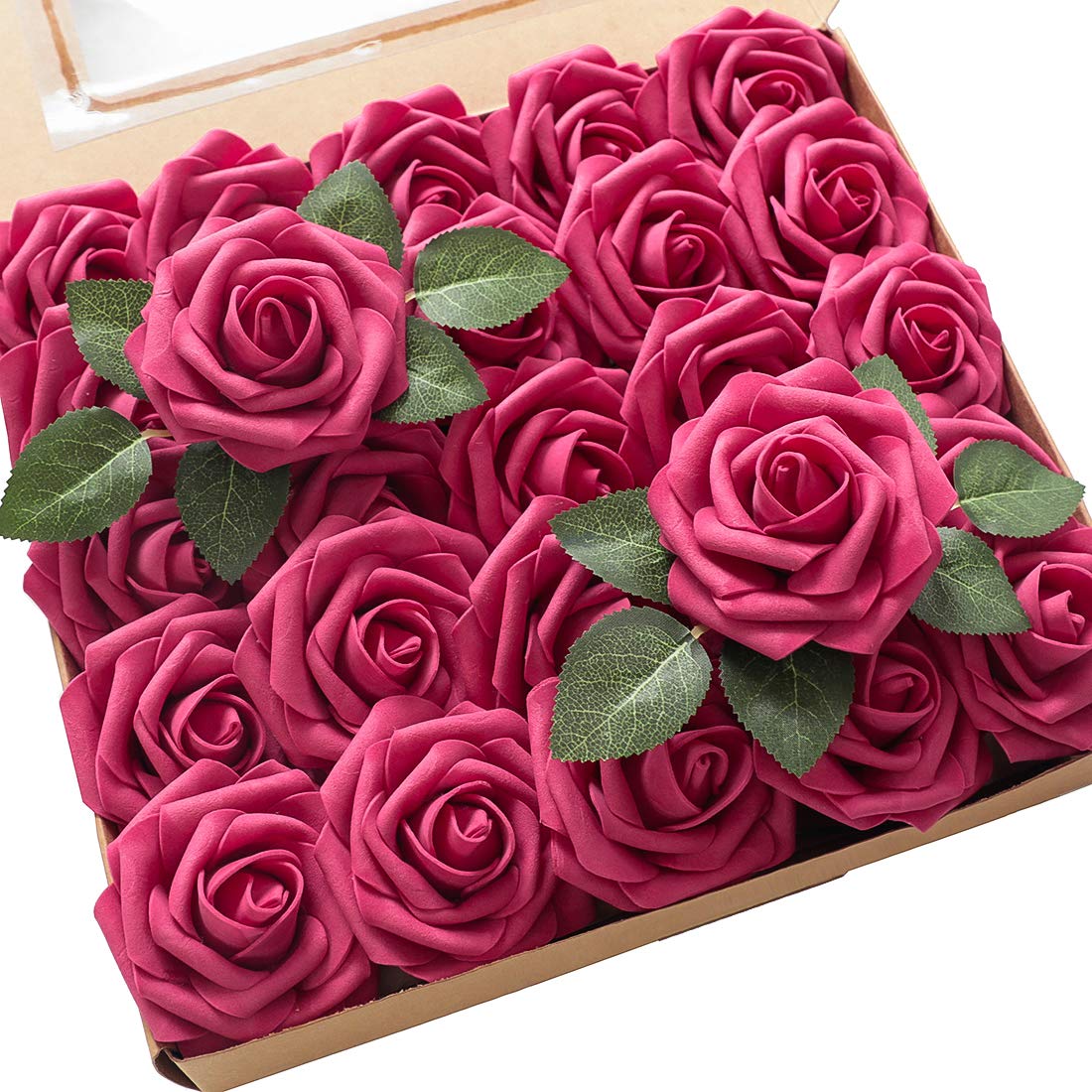 Floroom Artificial Flowers 25pcs Real Looking Ivory Foam Fake Roses with Stems for DIY Wedding Bouquets White Bridal Shower Centerpieces Arrangements Party Tables Decorations