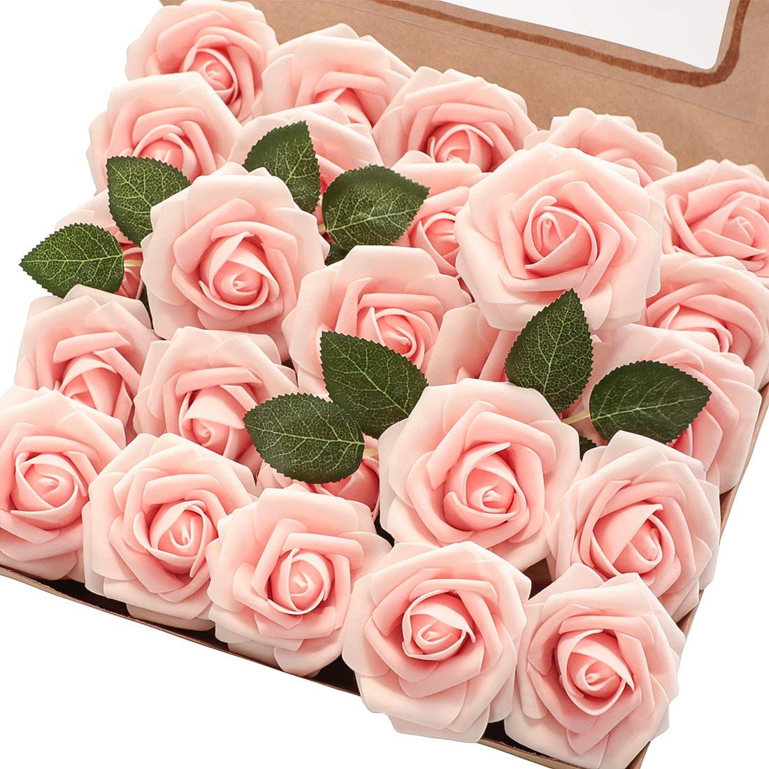 Floroom Artificial Flowers 25pcs Real Looking Ivory Foam Fake Roses with Stems for DIY Wedding Bouquets White Bridal Shower Centerpieces Arrangements Party Tables Decorations