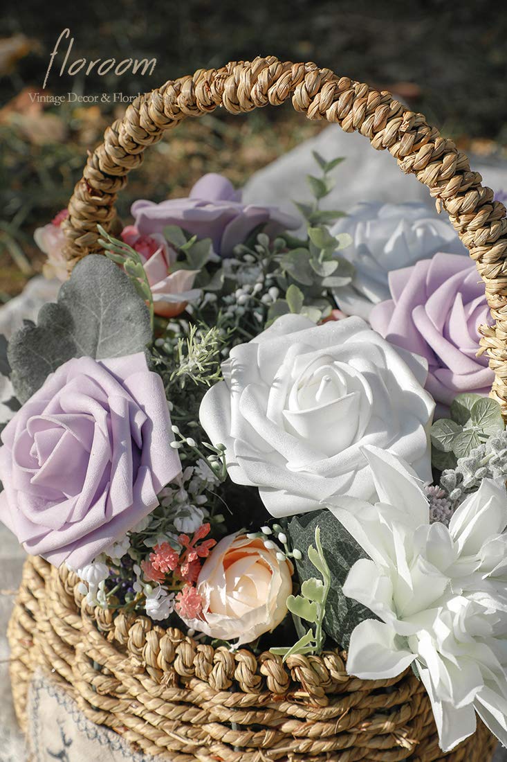 Floroom Artificial Flowers 25pcs Real Looking Ivory Foam Fake Roses with Stems for DIY Wedding Bouquets White Bridal Shower Centerpieces Arrangements Party Tables Decorations