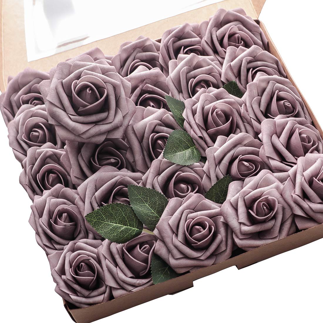 Floroom Artificial Flowers 25pcs Real Looking Ivory Foam Fake Roses with Stems for DIY Wedding Bouquets White Bridal Shower Centerpieces Arrangements Party Tables Decorations
