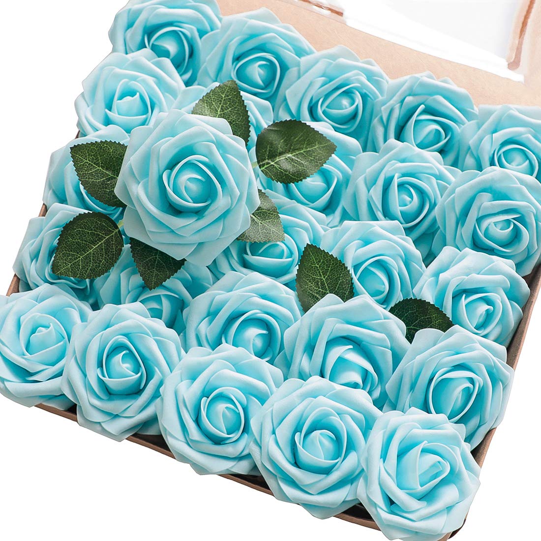 Floroom Artificial Flowers 25pcs Real Looking Ivory Foam Fake Roses with Stems for DIY Wedding Bouquets White Bridal Shower Centerpieces Arrangements Party Tables Decorations